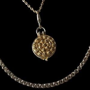 Vintage 2-strand textured brutalist locket necklace - worn/antiqued look